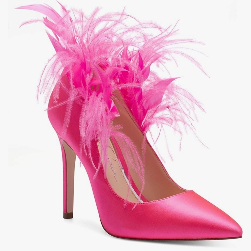 Jessica Simpson Pink Feathered Heels‎